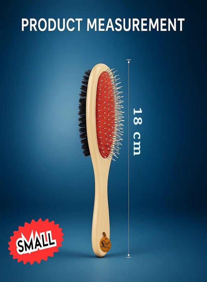 سايج سكوير فرشاة تنظيف الحيوانات الأليفة الخشبية ذات الوجهين من سيج سكوير للكلاب والقطط | جانب واحد بشعيرات معدنية لفك التشابك وإزالة الشعر المتساقط | الجانب الآخر بشعيرات نايلون ناعمة لإضفاء اللمعان ولمسة نهائية خشبية | صغير 18 سم (النوع 3) - Image 3